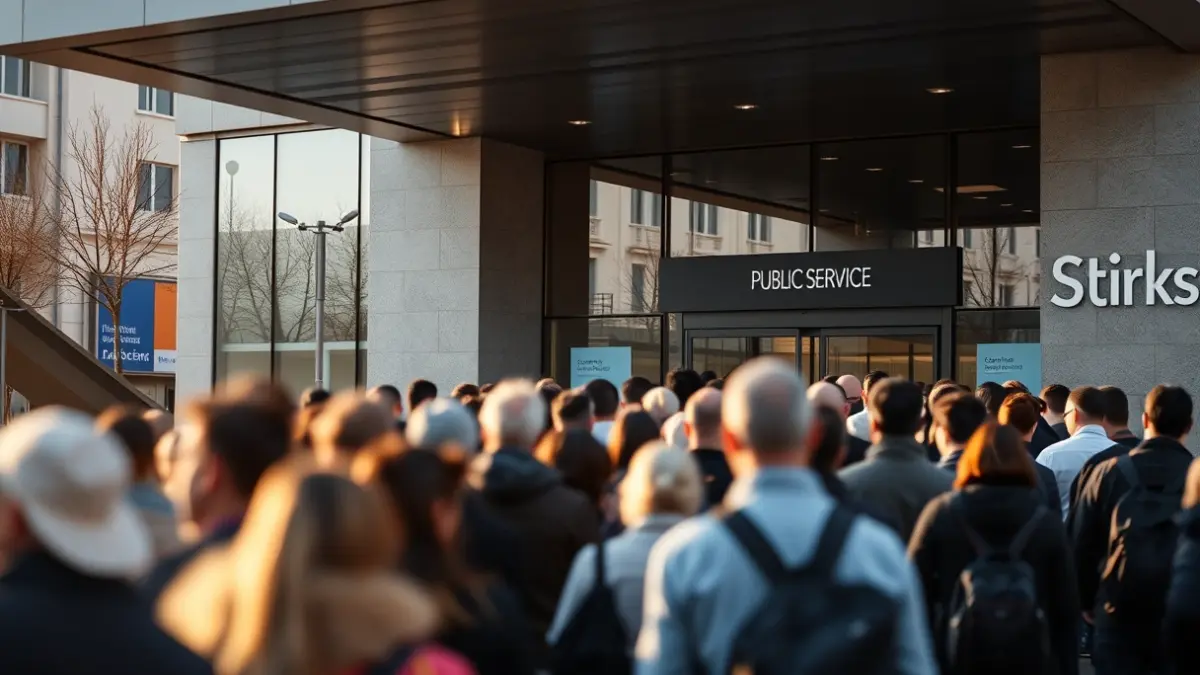 Imagen genérica de una larga cola de personas esperando frente a un edificio público.