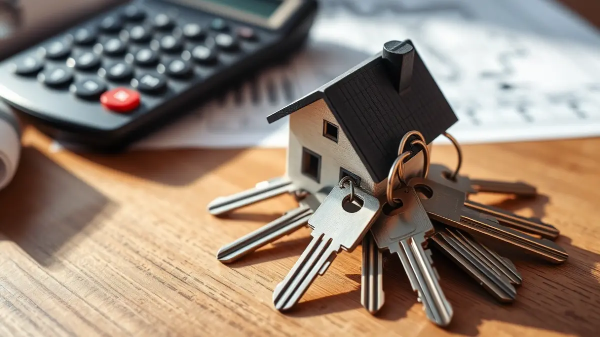 Imatge genèrica de claus d'habitatge sobre una taula, amb plànols desenfocats al fons.