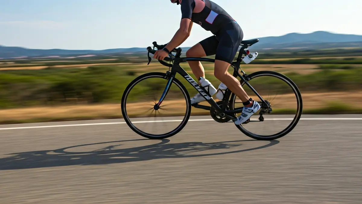Imatge d'un triatleta pedalant en un paisatge natural
