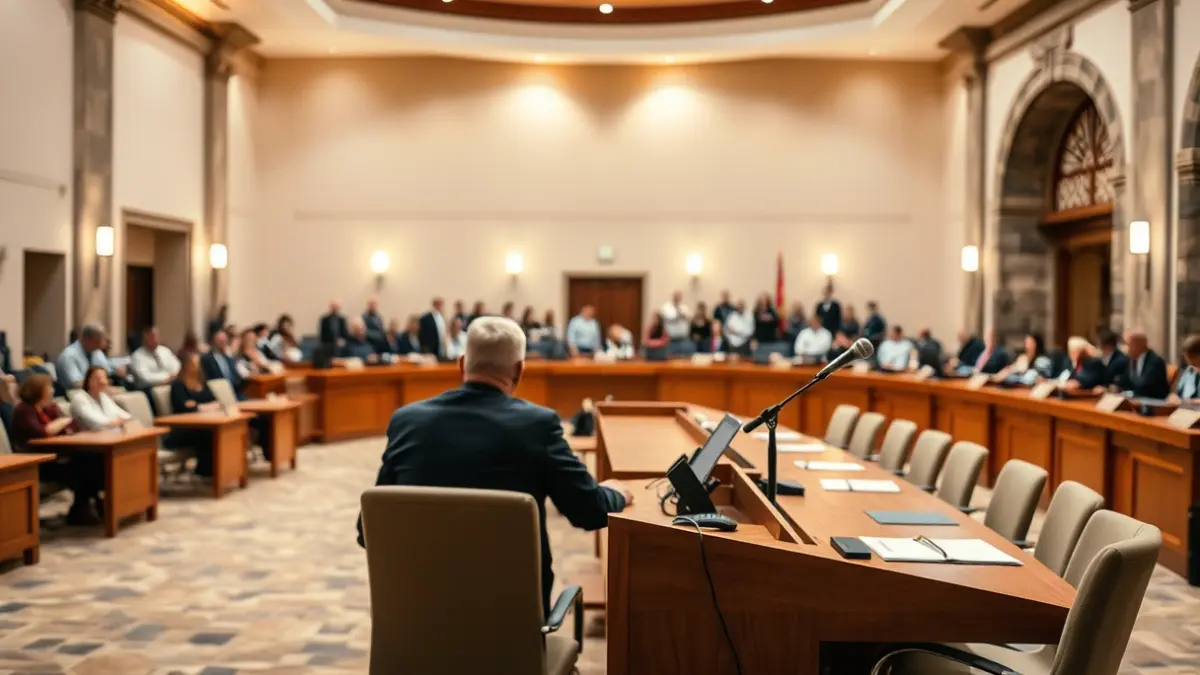 Image of a municipal plenary hall during a session.