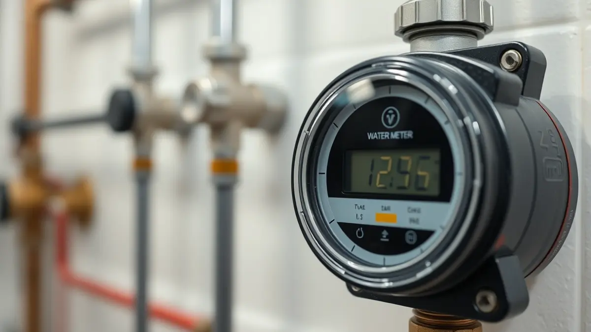 Generic image of a smart water meter with a digital display.