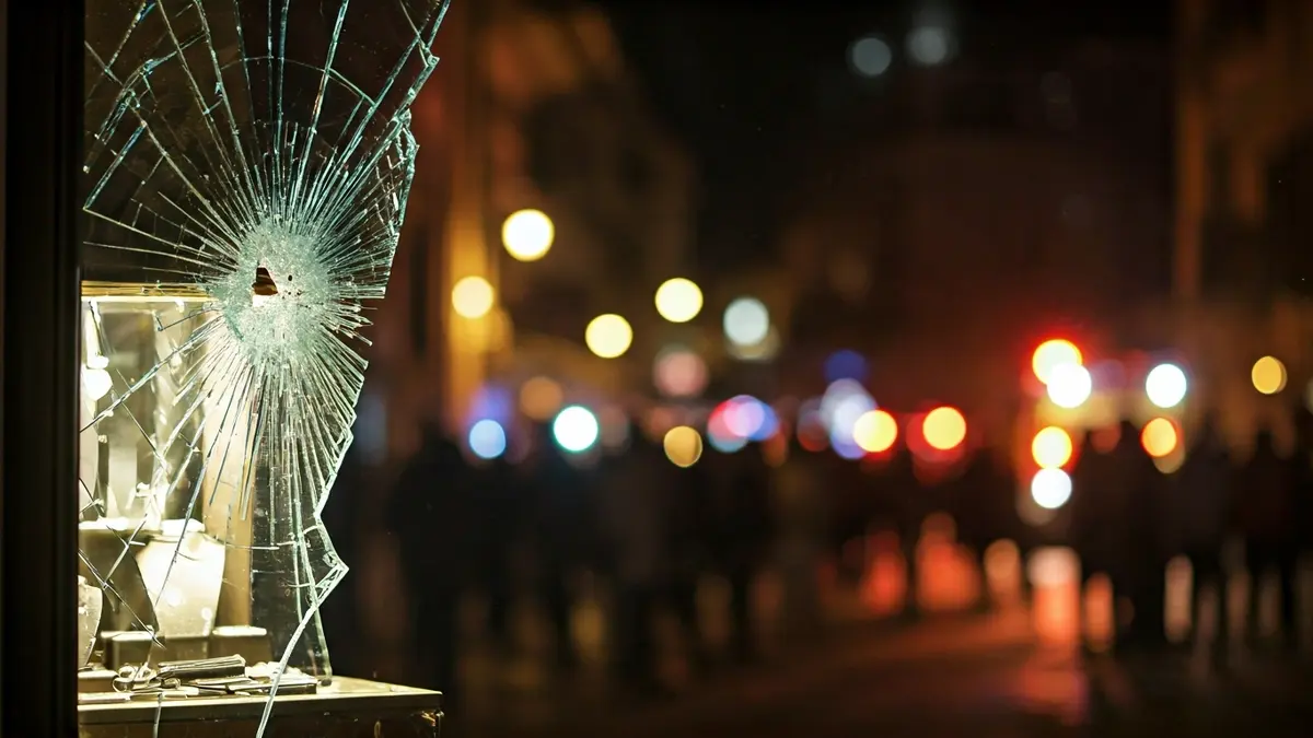 Imatge d'un aparador de joieria trencat després d'un robatori amb encastament.