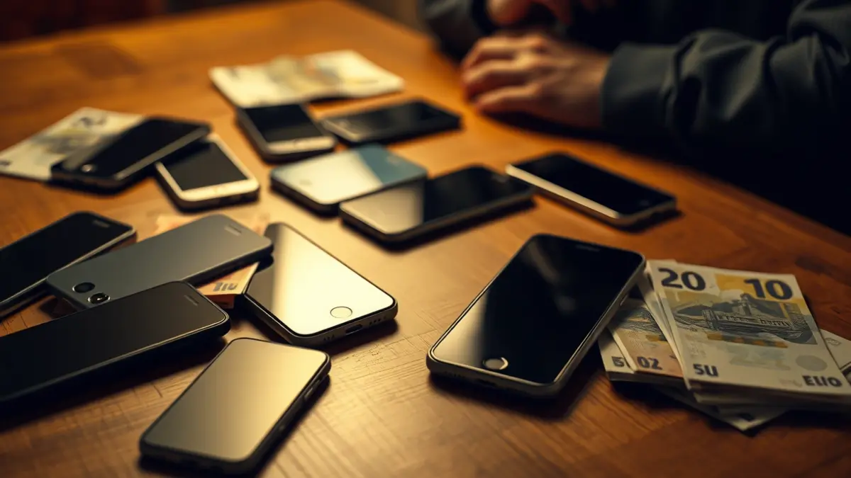 Imatge genèrica de telèfons mòbils i diners en efectiu, simbolitzant una operació il·legal.