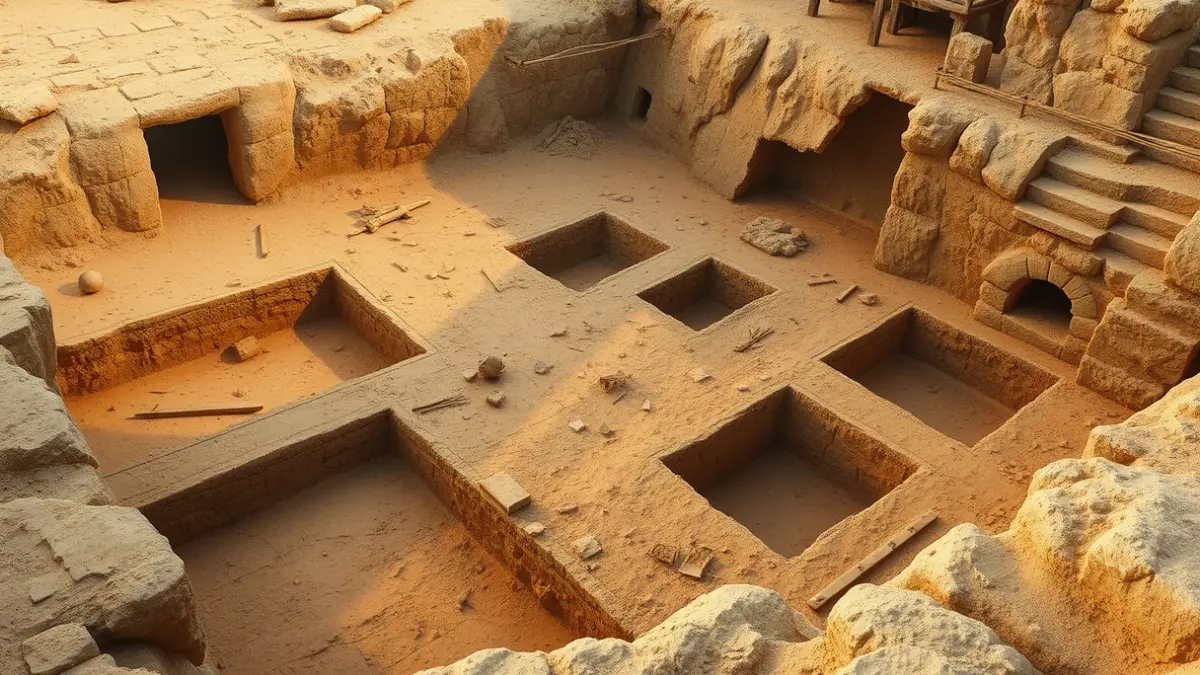 Imatge d'una excavació arqueològica amb restes funeràries i objectes antics.