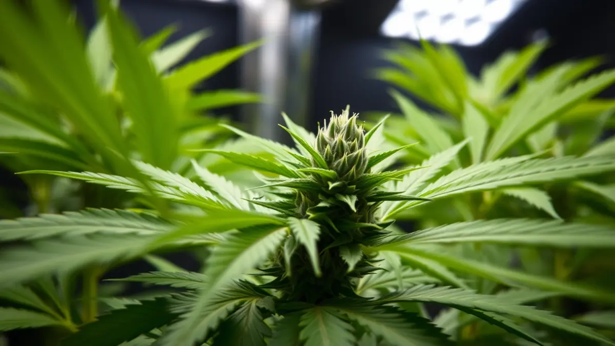 Imagen genérica de una planta de marihuana en un cultivo interior.