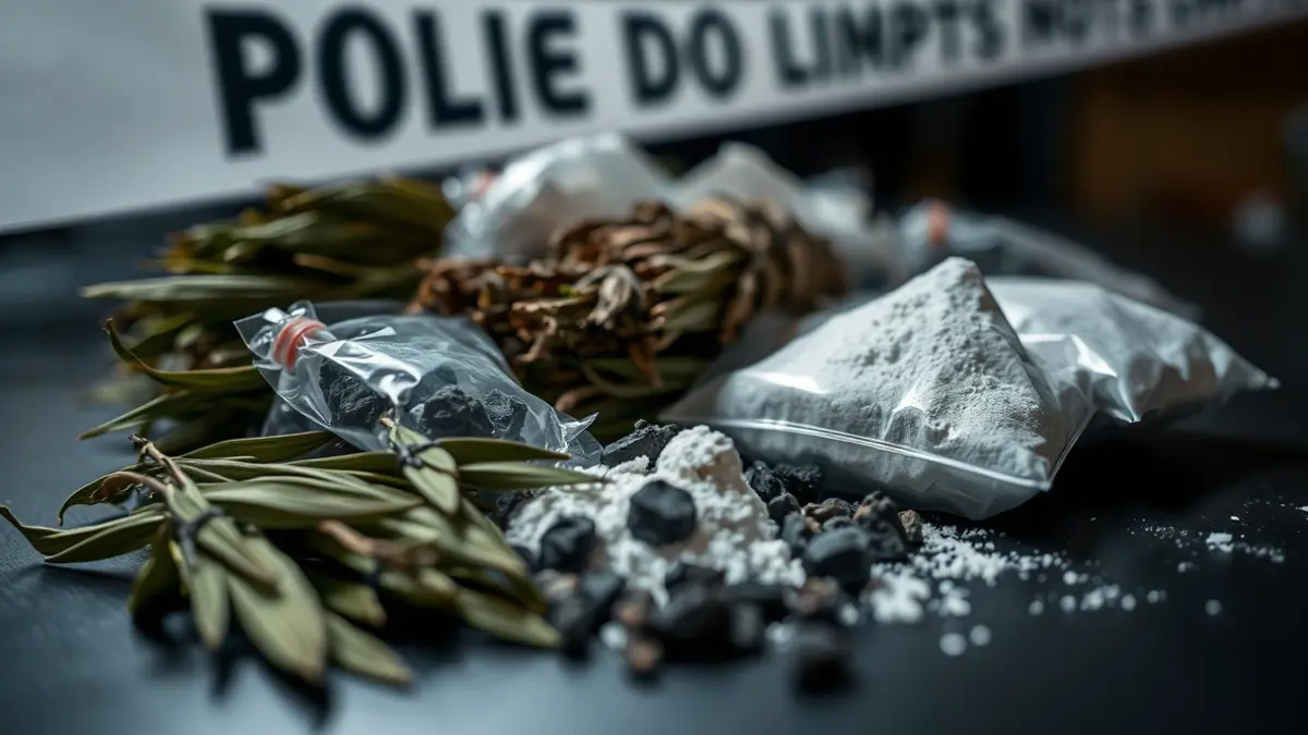 Imagen genérica de drogas confiscadas, incluyendo cocaína, heroína y marihuana.