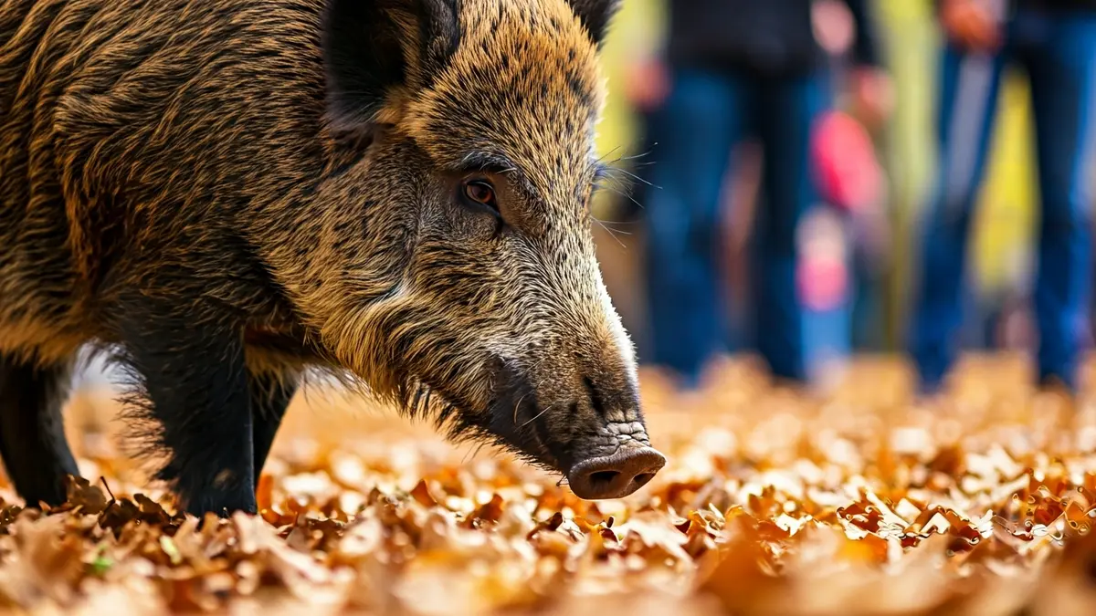 Imatge genèrica d'un senglar buscant menjar al bosc.