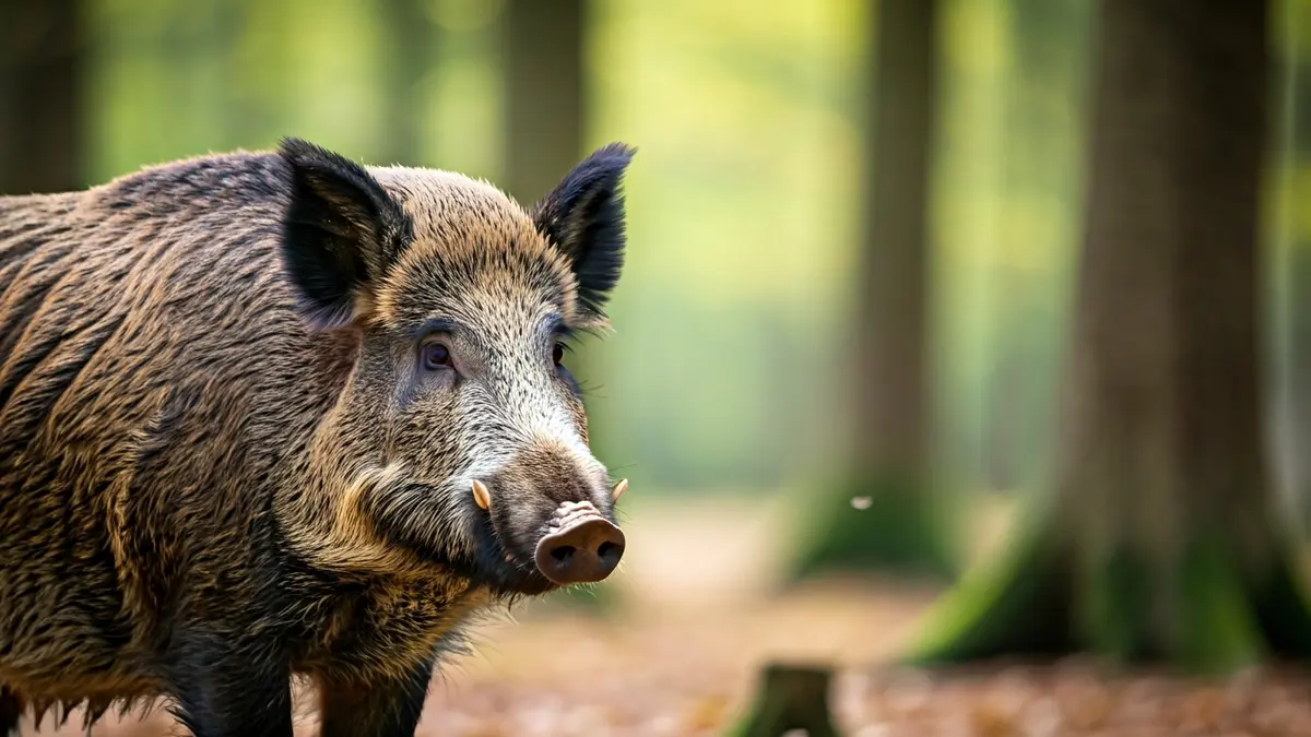 Generic image of a wild boar in a forest environment.