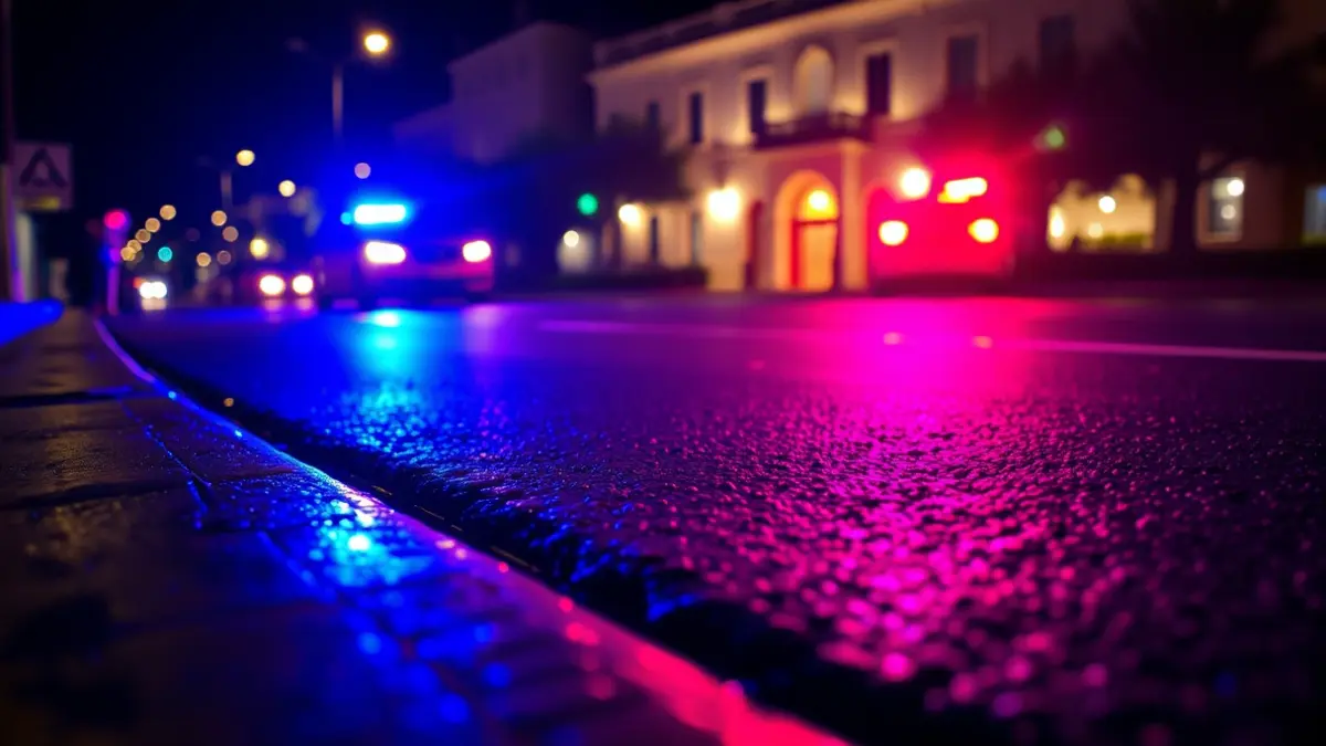Imatge genèrica de llums d'emergència reflectint-se sobre l'asfalt mullat de nit.