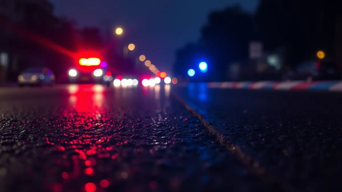 Imatge genèrica de llums d'emergència reflectint-se sobre asfalt mullat en un entorn urbà mediterrani.