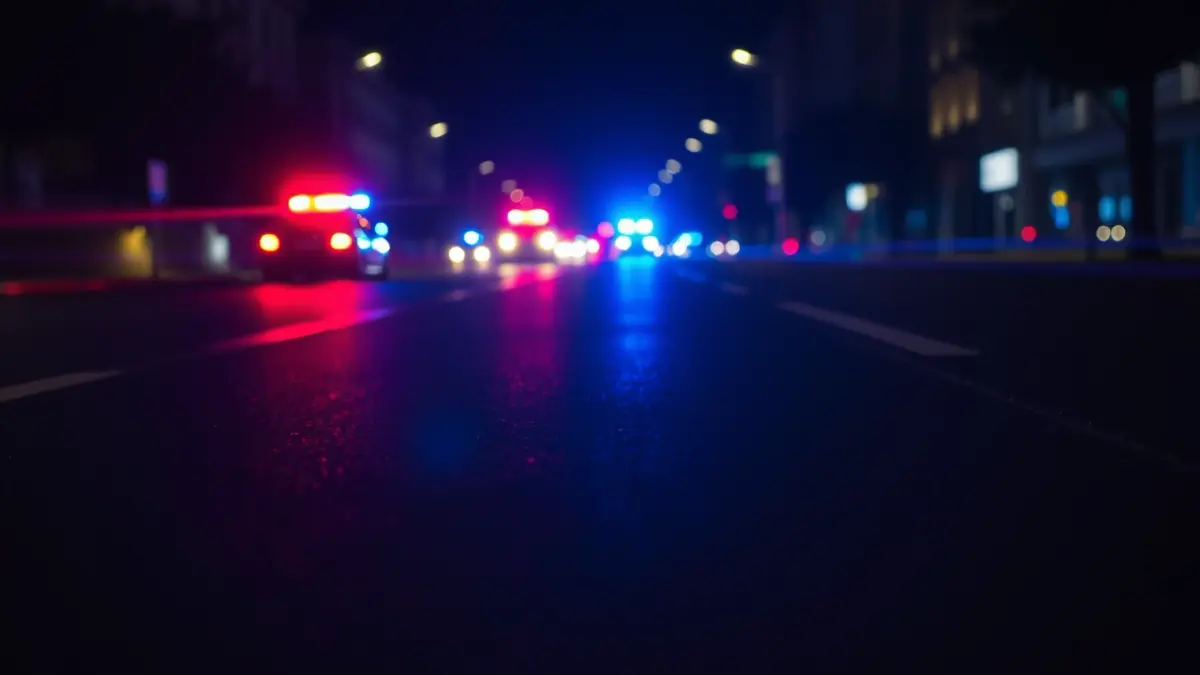 Imatge genèrica de llums d'emergència reflectint-se sobre l'asfalt mullat de nit.