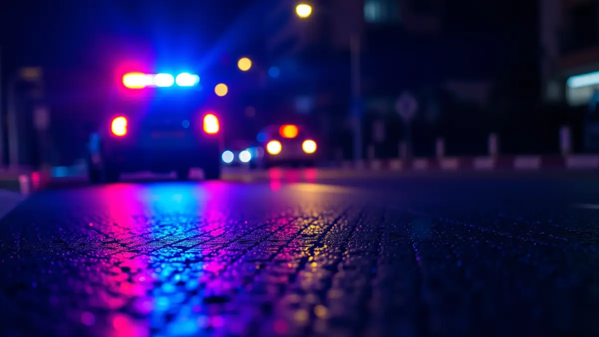 Imatge genèrica de llums d'emergència reflectint-se sobre l'asfalt mullat de nit.