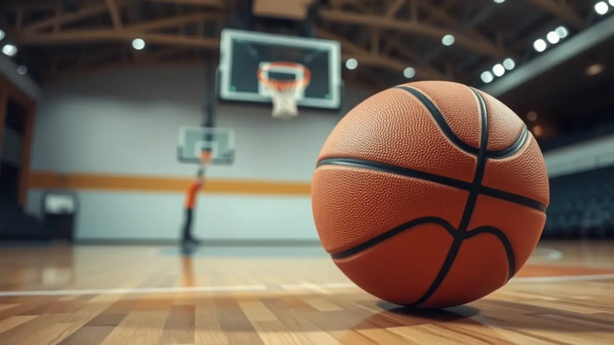 Generic image of a basketball on a court.