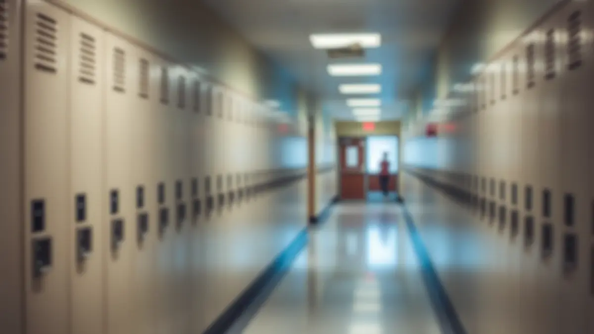 Imatge genèrica d'un passadís escolar, amb taquilles i una llum blava suau.