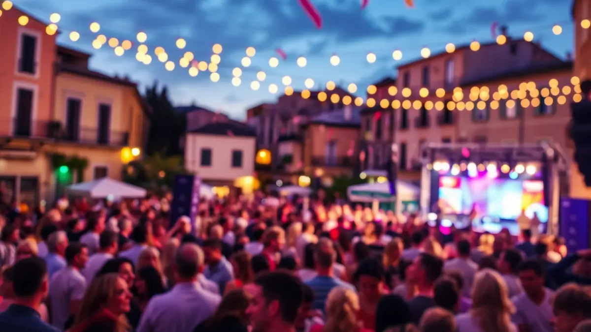 Generic image of an outdoor music festival at dusk.