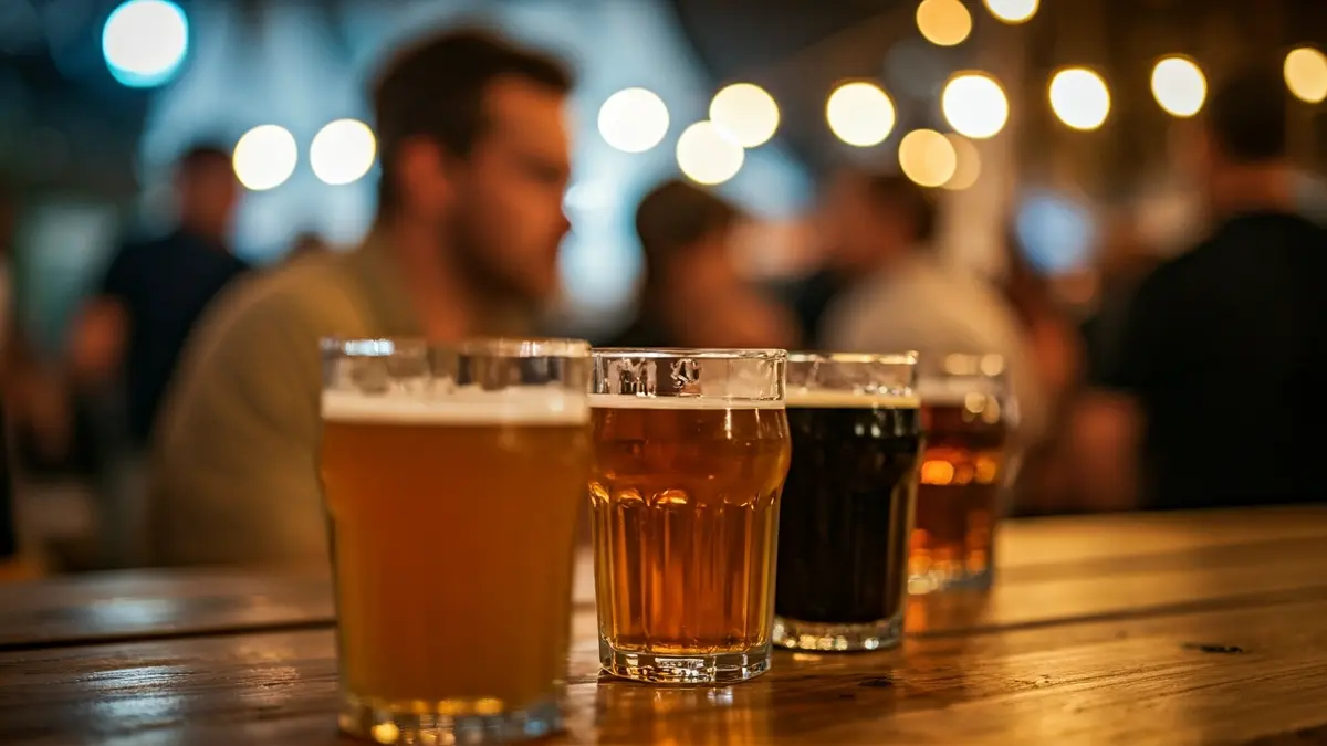 Generic image of craft beer glasses at a festival.