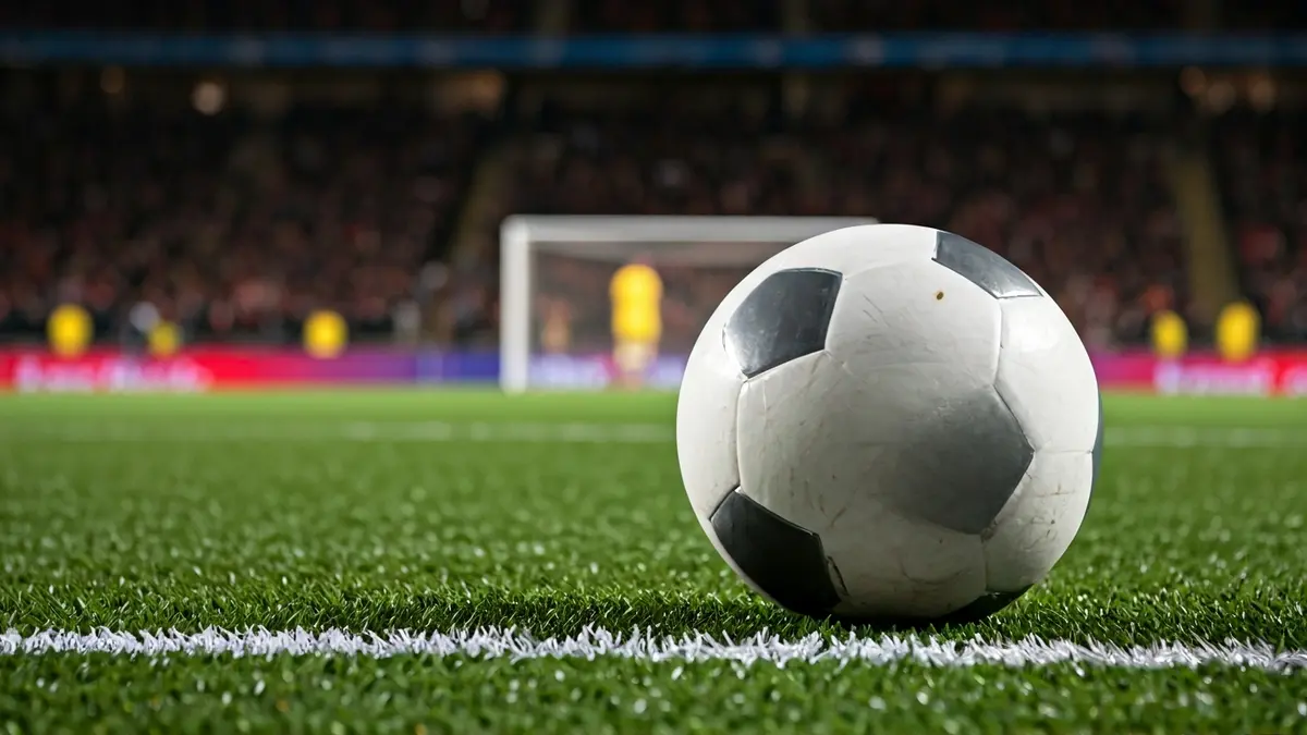 Imagen genérica de un balón de fútbol sala sobre césped artificial, con la portería al fondo.