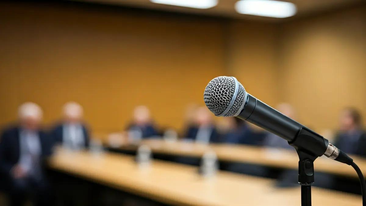 Imagen genérica de un micrófono en un atril durante una presentación.