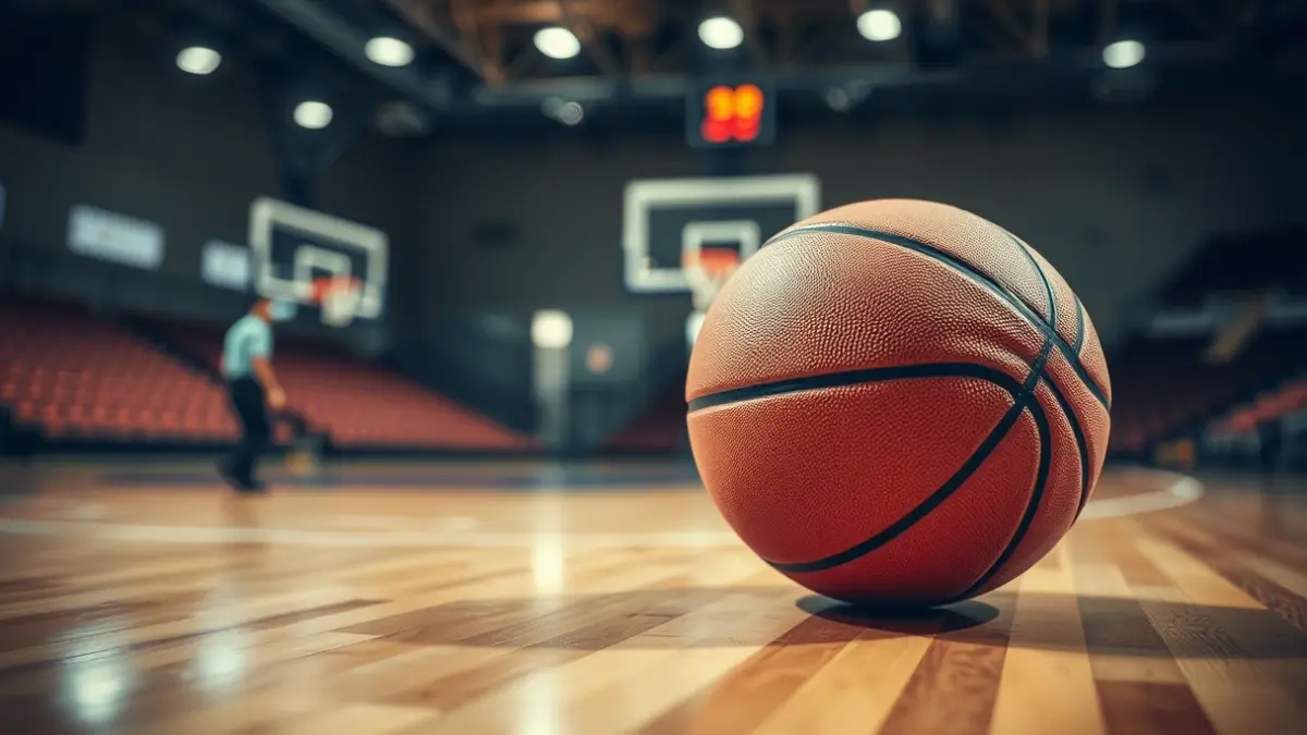 Generic image of a basketball on a court.