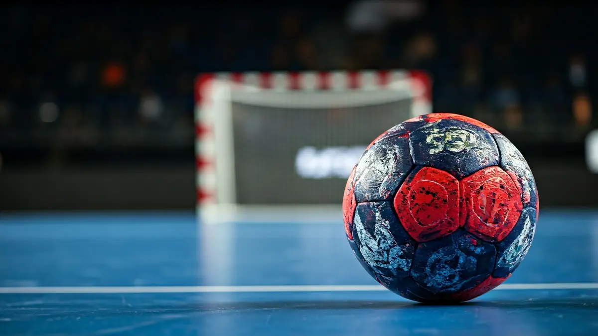 Imagen genérica de un balón de balonmano en una cancha.