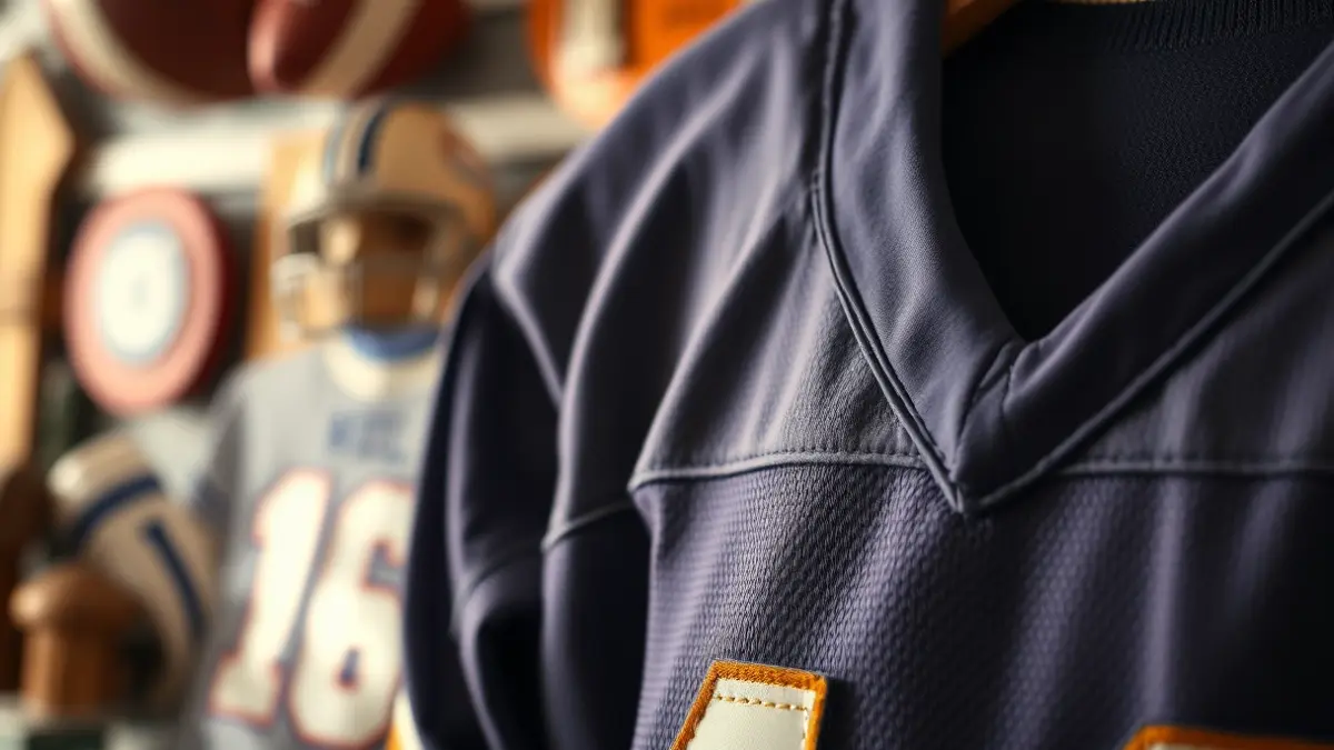 Generic image of vintage football jerseys in a pop-up store.