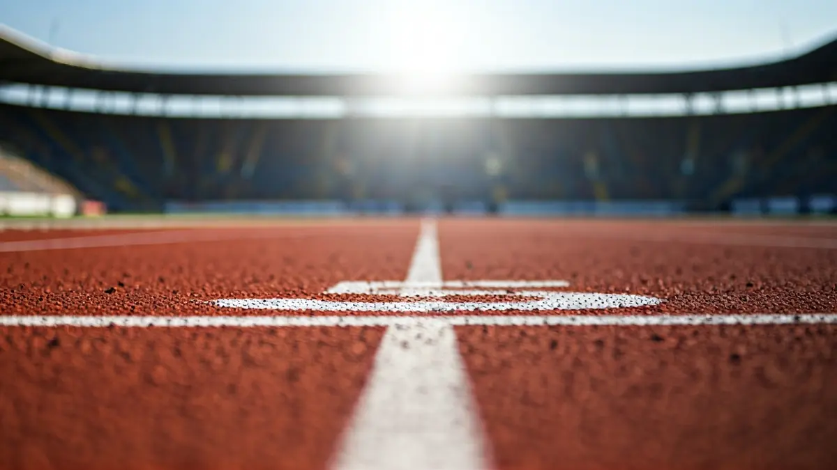 Imagen genérica de una pista de atletismo con carriles marcados y luces de estadio.