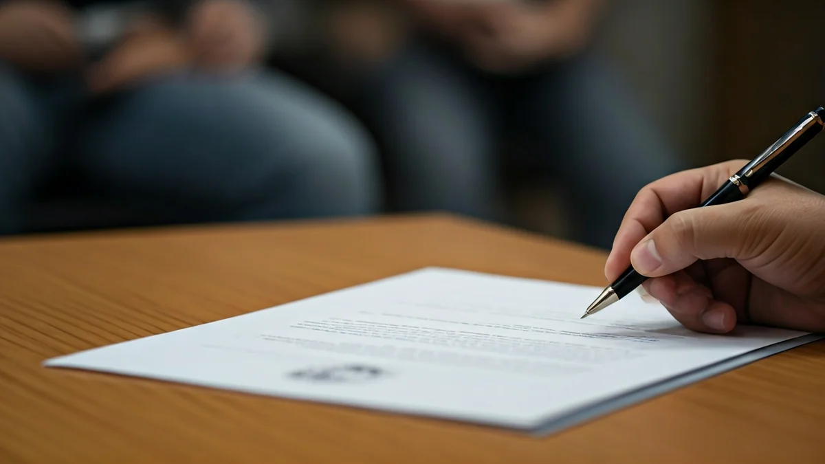 Generic image of a hand pointing at an official document, symbolizing the presentation of a municipal report.