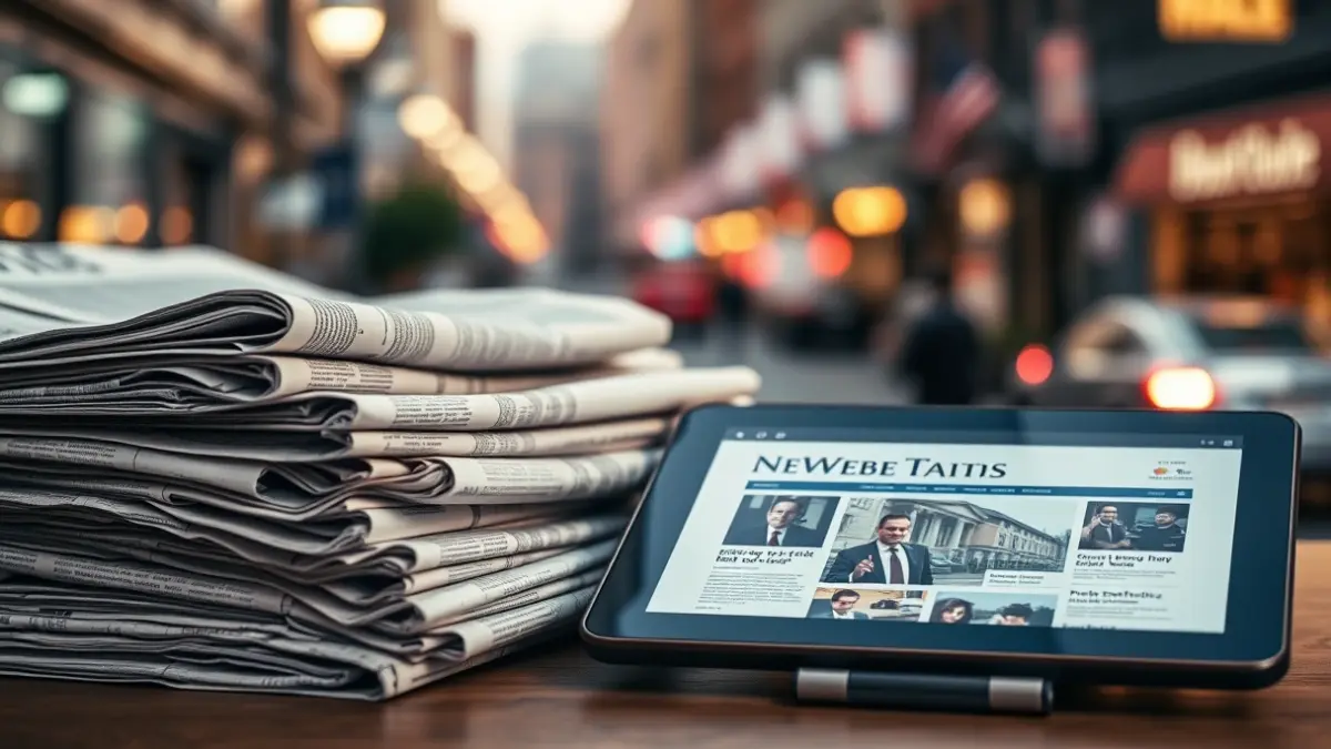 Generic image of old newspapers and a digital tablet, symbolizing local journalism.