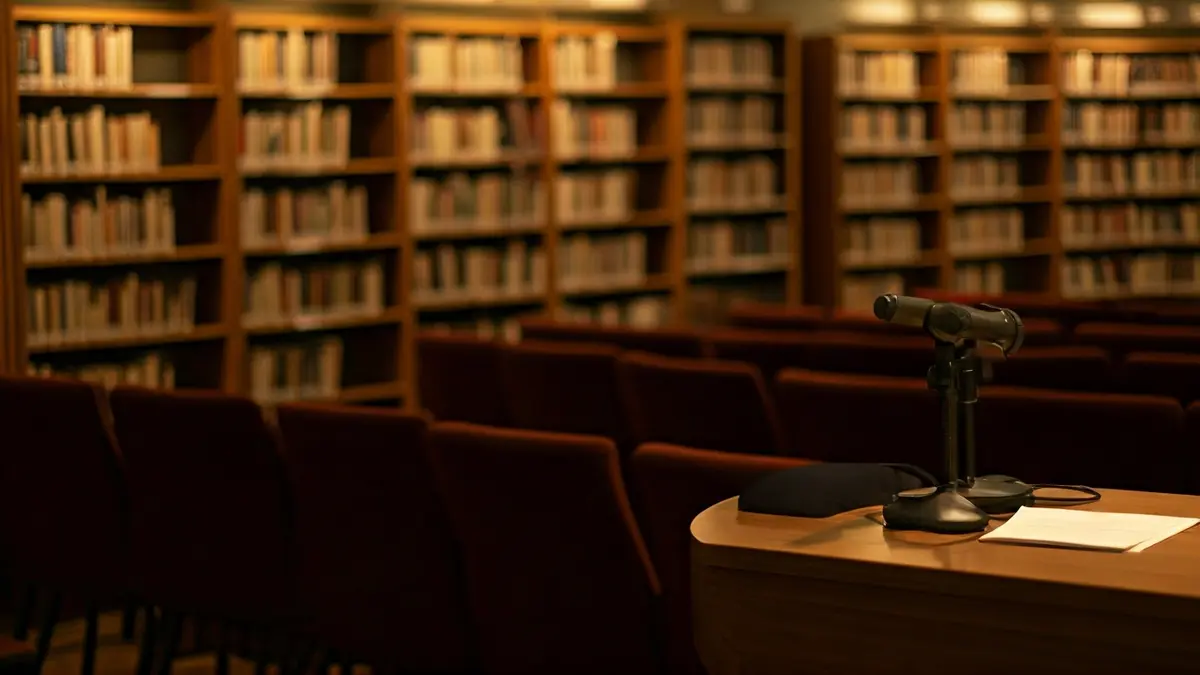 Imatge genèrica d'un escenari buit amb micròfon en un espai cultural, simbolitzant la narració oral.