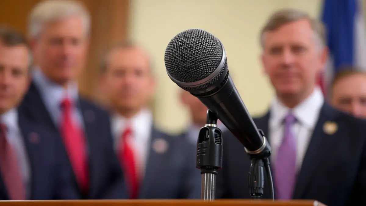 Imatge genèrica d'un micròfon en un faristol, simbolitzant una compareixença política.
