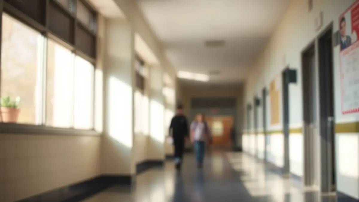 Imagen genérica de un pasillo escolar, con luz natural y sensación de calma.