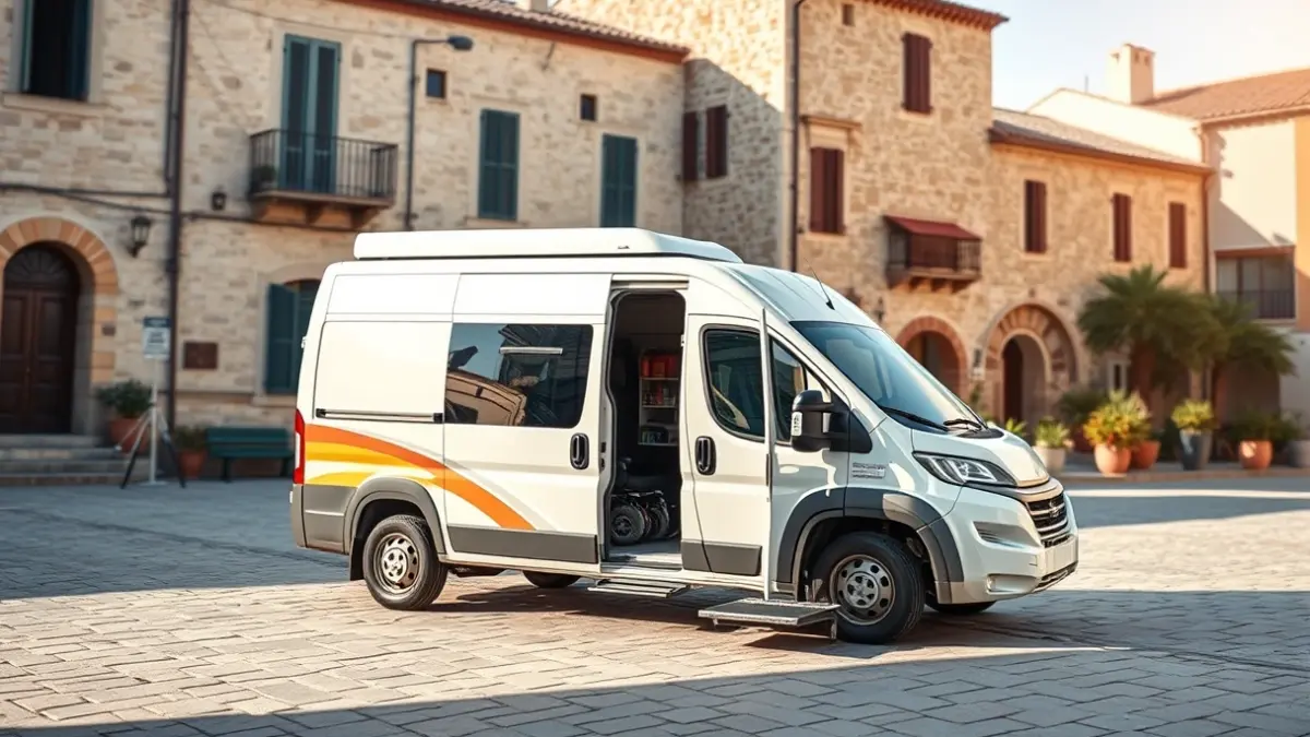 Imatge d'una oficina mòbil d'atenció ciutadana en un entorn rural mediterrani.