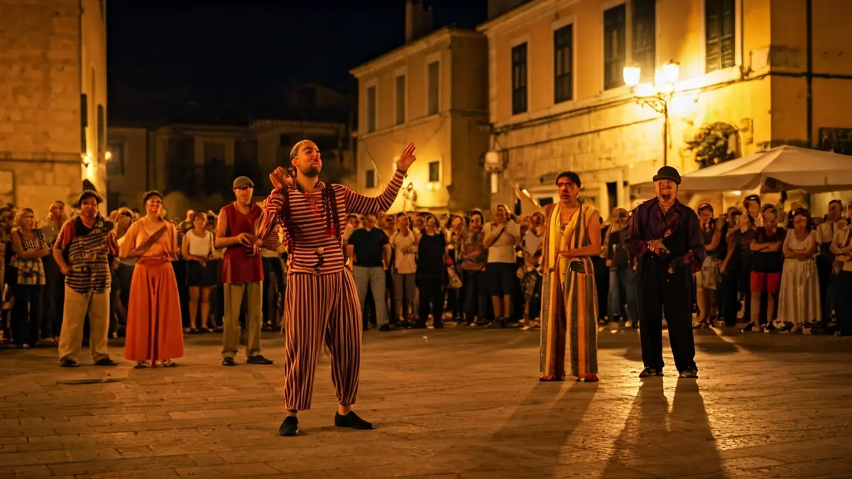 Image of a street circus or theater performance at a cultural festival