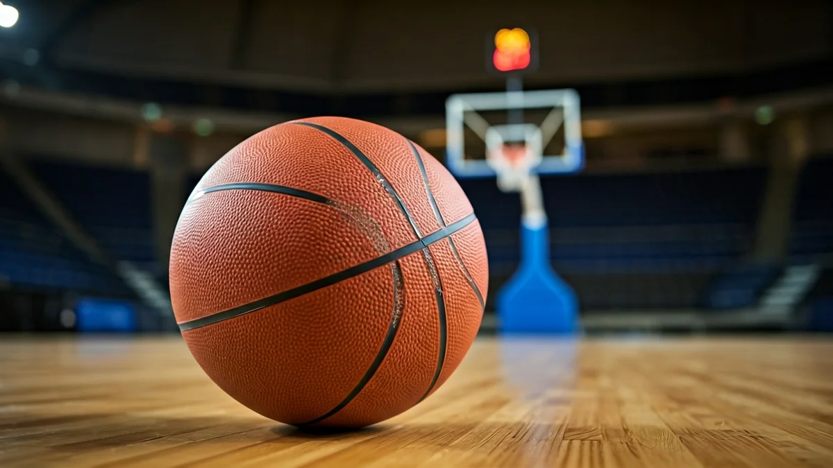 Imatge genèrica d'una pilota de bàsquet en una pista de fusta.