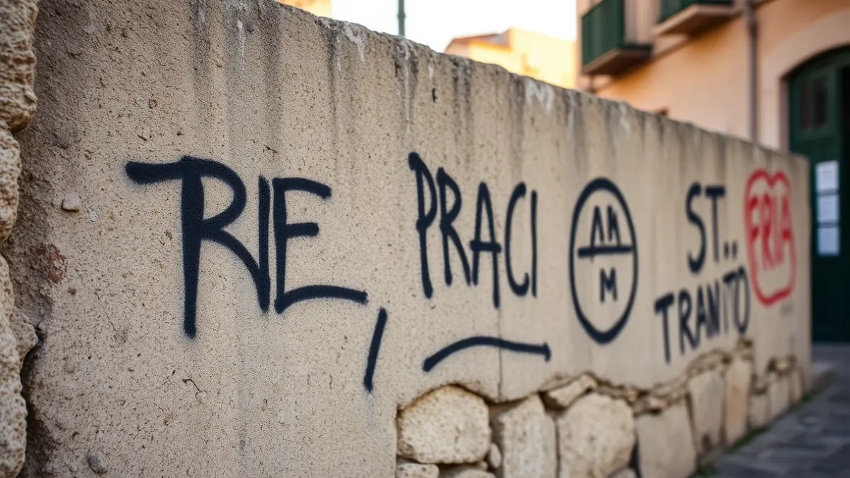 Generic image of political graffiti on a stone wall.