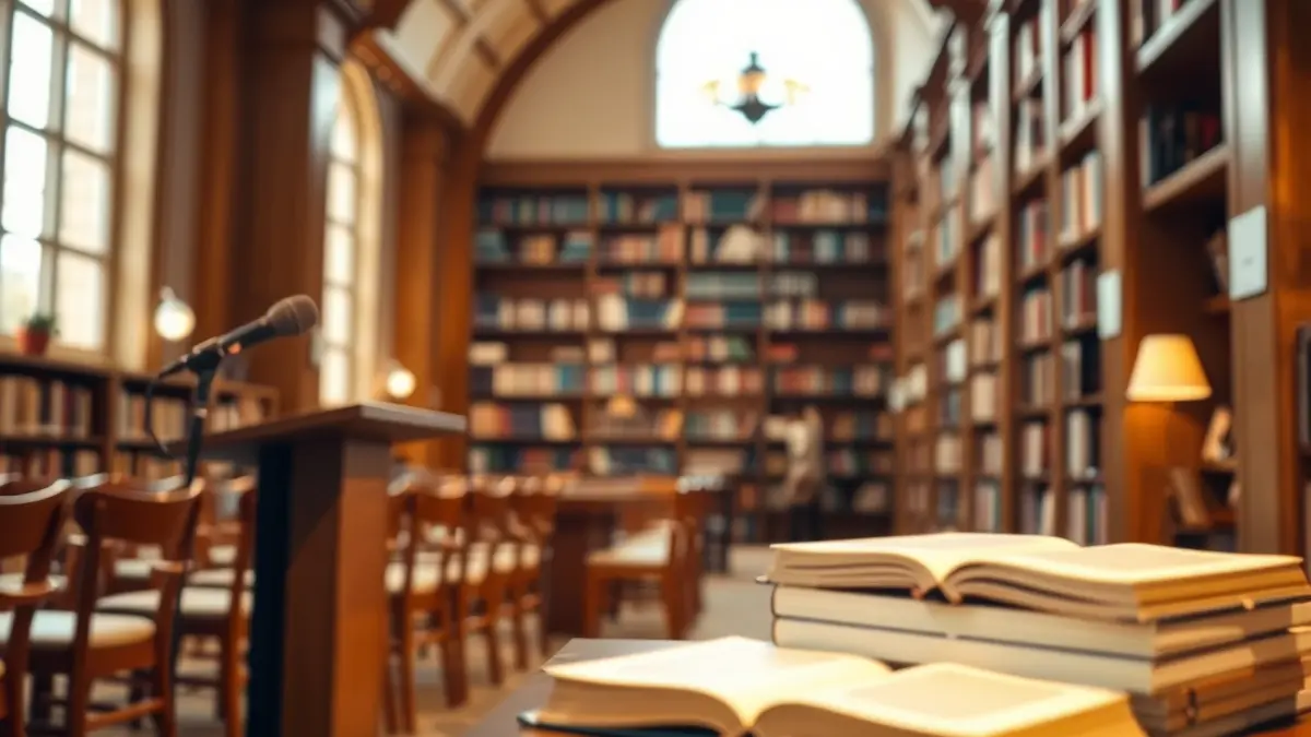 Imagen genérica de una biblioteca con libros y un atril, simbolizando el legado cultural.