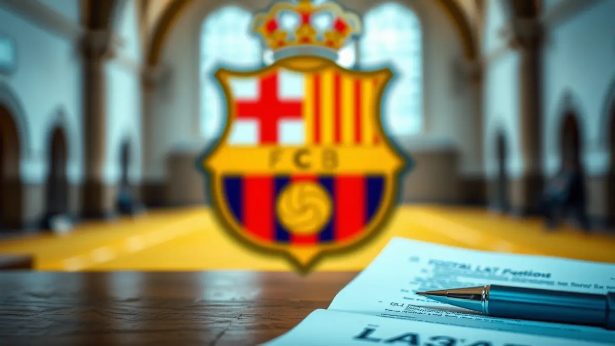 Imagen de un escudo de club de fútbol con documentos legales, simbolizando una disputa por la propiedad intelectual.