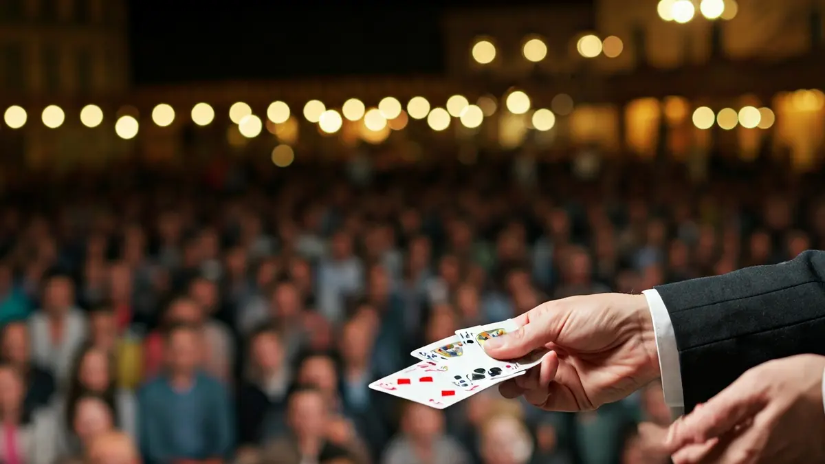 Imagen genérica de unas manos de mago realizando un truco de cartas.
