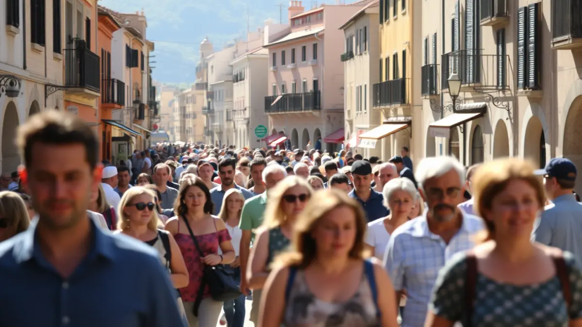 Imatge genèrica de persones caminant en una plaça mediterrània, simbolitzant la diversitat poblacional.