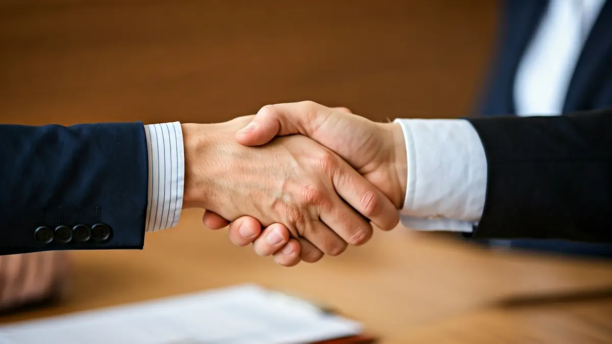 Imagen genérica de dos manos estrechándose sobre un escritorio, simbolizando cooperación.