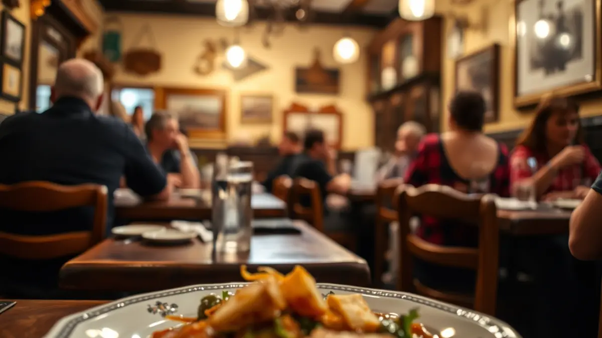 Imagen genérica del interior de un restaurante tradicional con ambiente cálido.