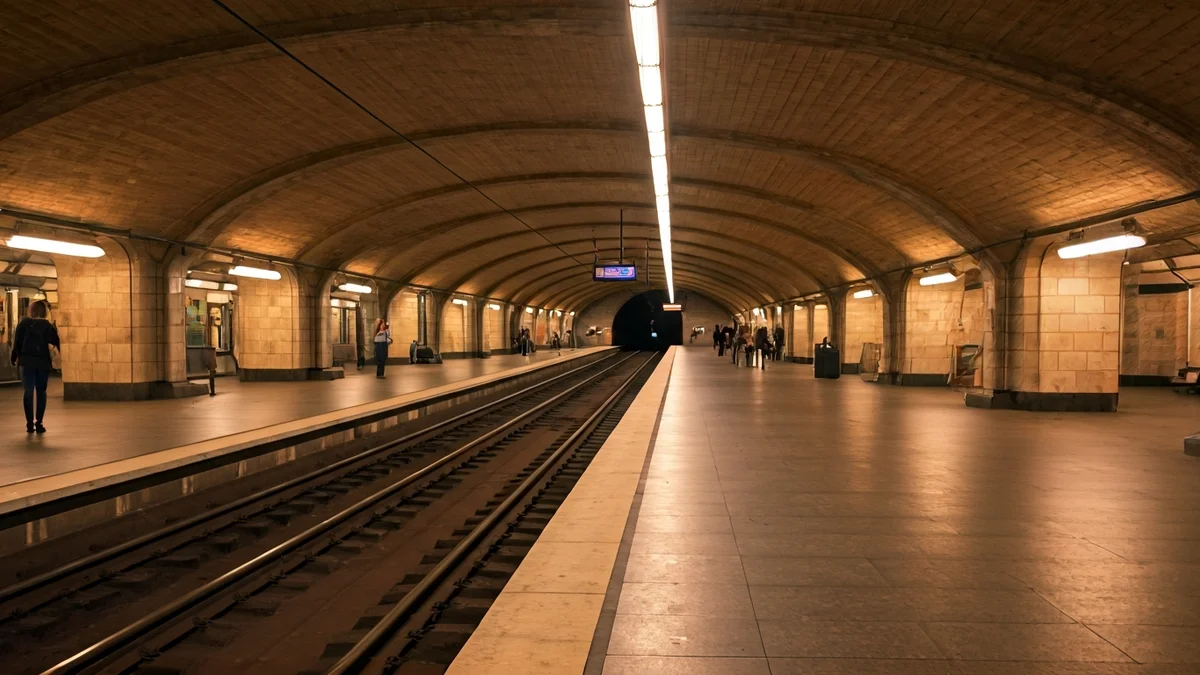 Imagen genérica de una estación de metro vacía en Barcelona, con las líneas azul y roja.