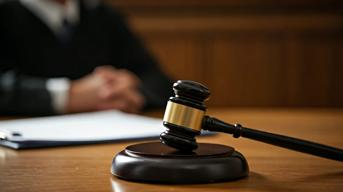 Generic image of a judge's gavel on a desk, with blurred legal documents in the background.