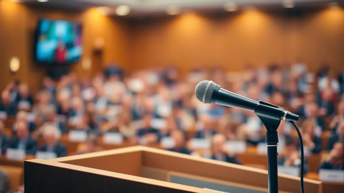 Imagen genérica de un micrófono en un atril durante un acto político.