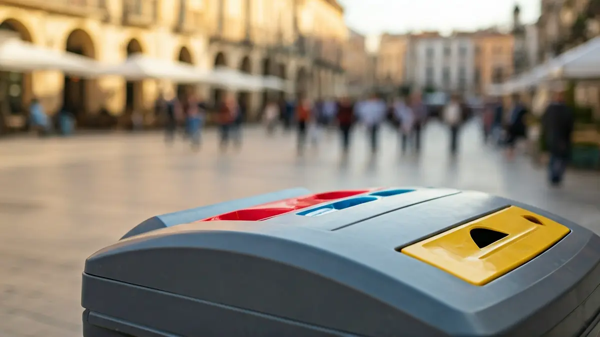 Recycling bin with compartments for waste separation.