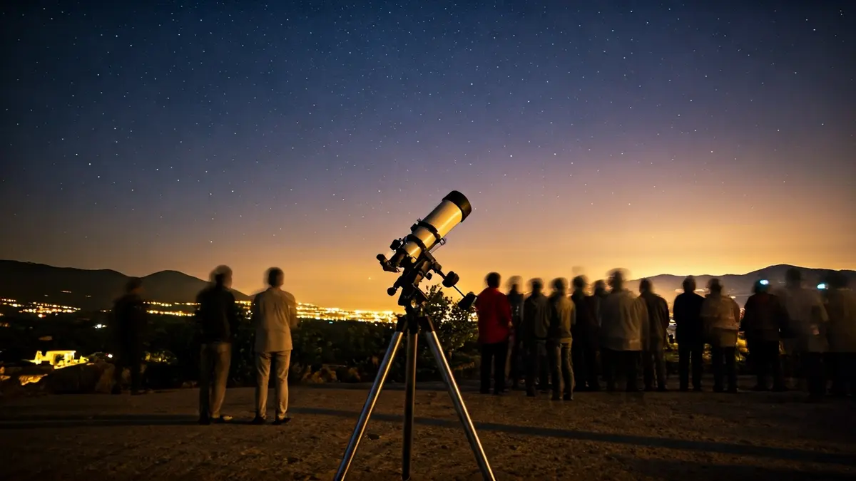 Generic image of a telescope under a starry sky with people observing.