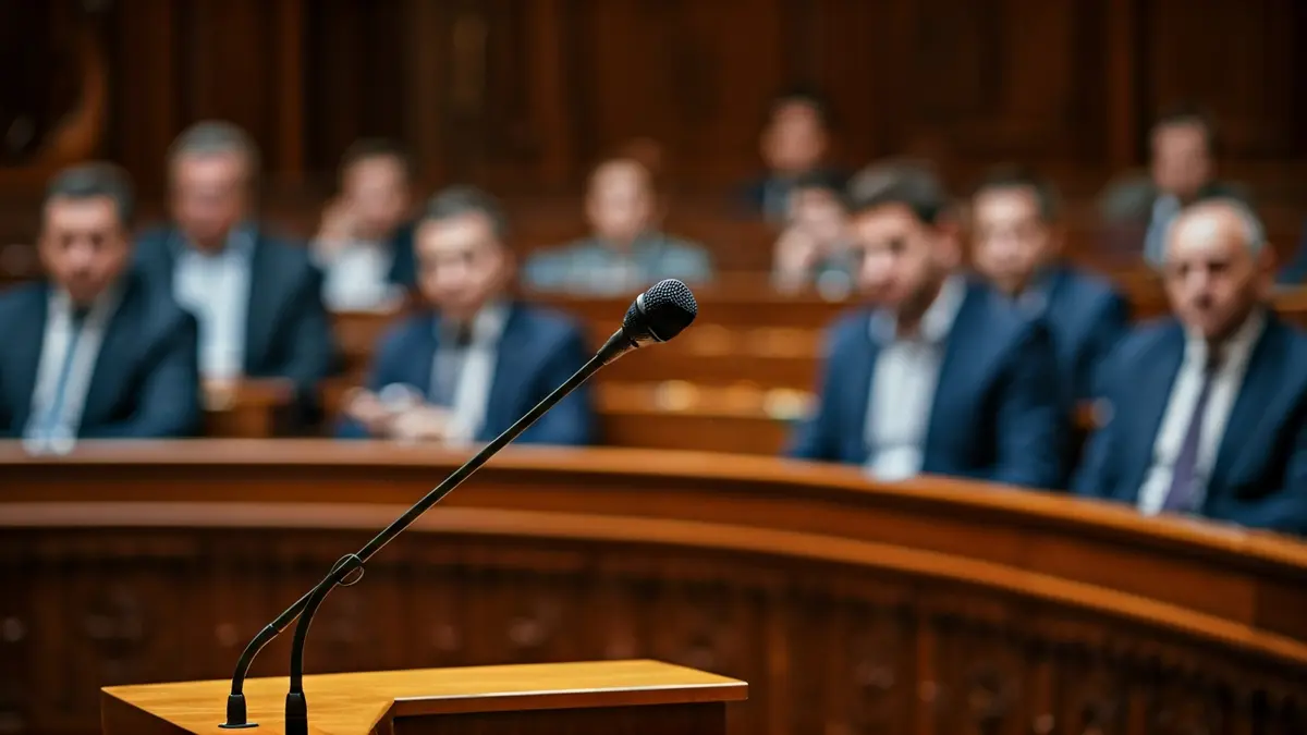 Imagen genérica de un micrófono en un atril de una sala parlamentaria.
