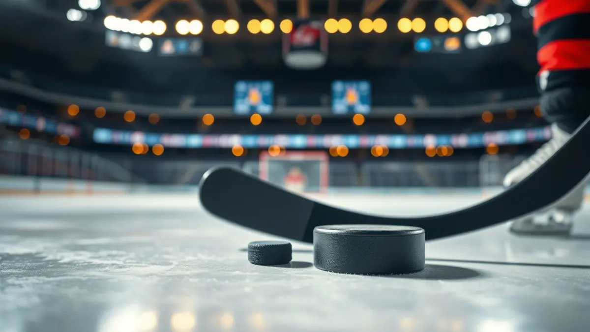 Imatge genèrica d'un estic i un disc d'hoquei sobre patins en una pista.