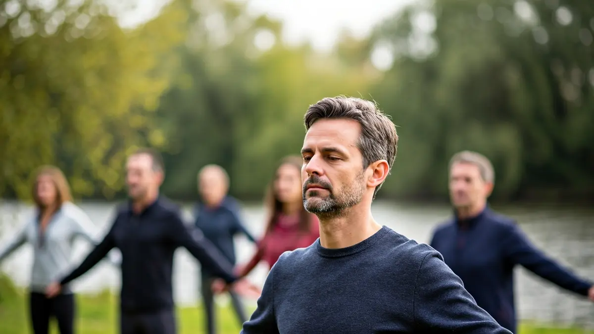 Imagen genérica de un grupo de personas haciendo ejercicio al aire libre junto a un río.