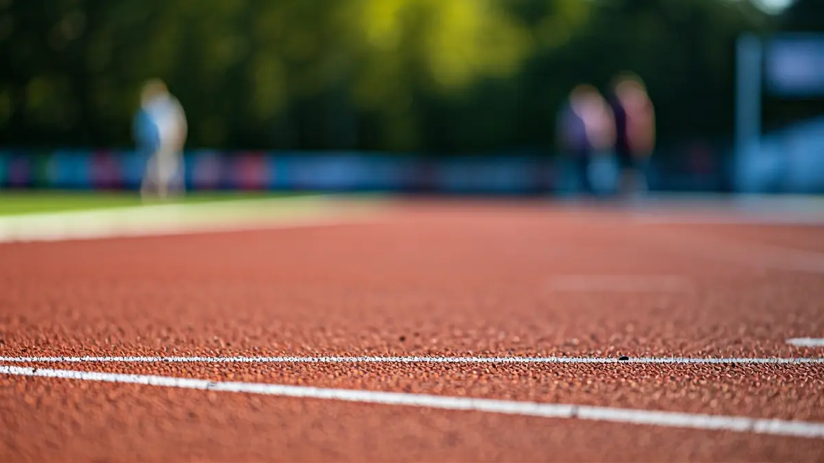 Imagen genérica de una pista de atletismo vacía con carriles rojos y líneas blancas.